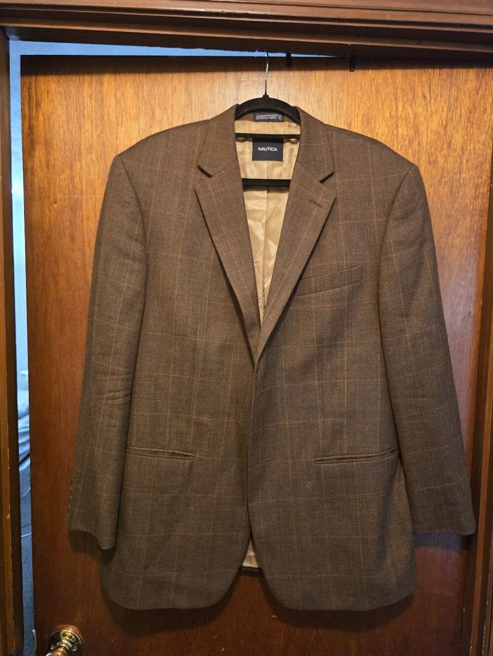 Nautica Brown Plaid Sport Coat/Jacket with Subtle Windowpane